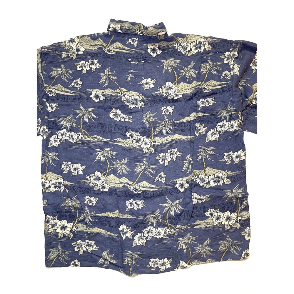 Vintage Big Dogs 90s Hawaiian Shirt Mens S/M Blue Cotton Rayon Aloha Palm Tree - Picture 7 of 7